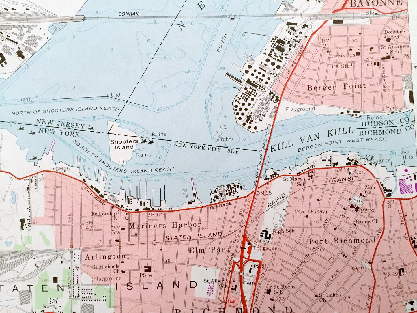 Antique Elizabeth, New Jersey 1967 US Geological Survey Topographic Map – Union, Essex, Hudson, Richmond County, Staten Island Newark NJ NY