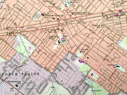 Antique Roselle, New Jersey 1955 US Geological Survey Topographic Map – Essex, Union County, Millburn, Springfield, Crawford, Maplewood, NJ