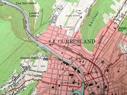 Antique Cumberland, Maryland 1949 US Geological Survey Topographic Map – Allegany County, Mount Savage, MD, Bedford, Somerset County, PA