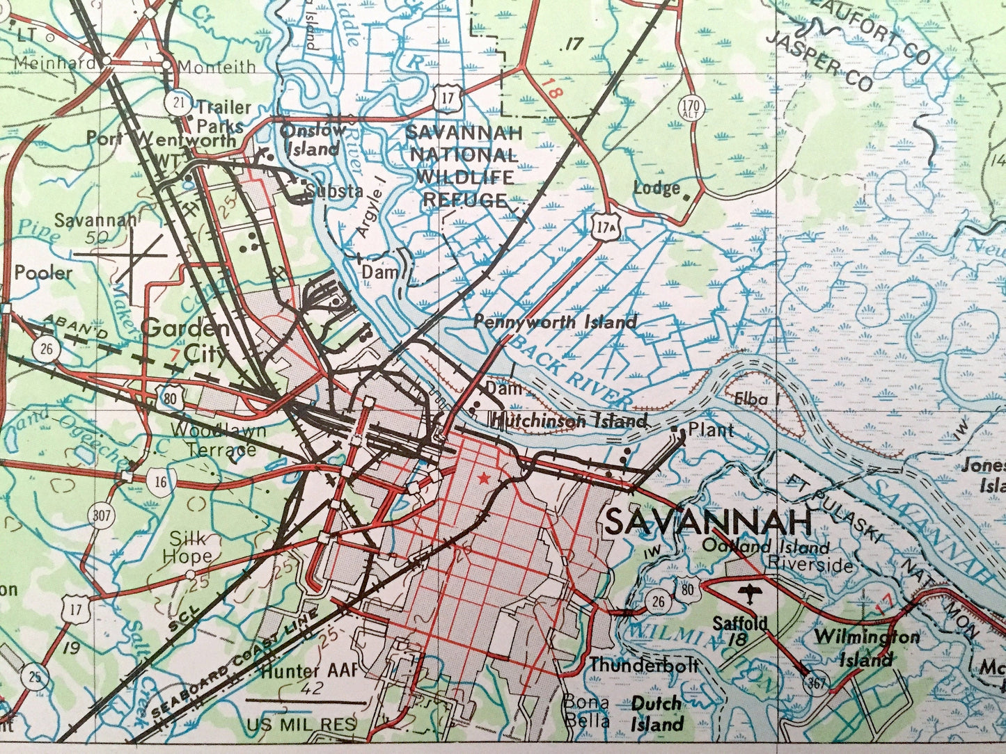 Antique Savannah, Georgia 1957 US Geological Survey Topographic Map – South Carolina, Statesboro, Claxton, Sylvania, Millen, Bloomingdale GA