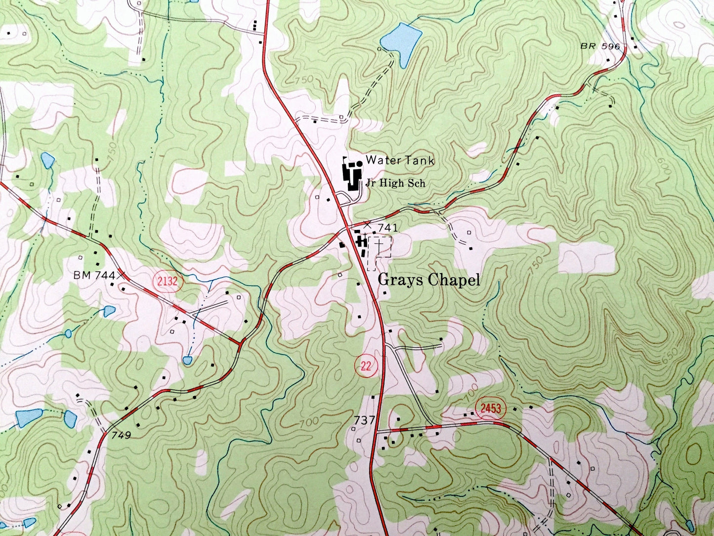 Antique Grays Chapel, North Carolina 1974 US Geological Survey Topographic Map – Randolph County, Lineberry, Melanchthon, Millboro, NC