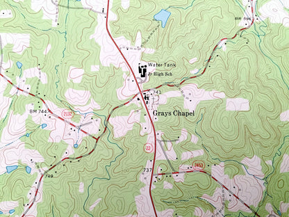 Antique Grays Chapel, North Carolina 1974 US Geological Survey Topographic Map – Randolph County, Lineberry, Melanchthon, Millboro, NC