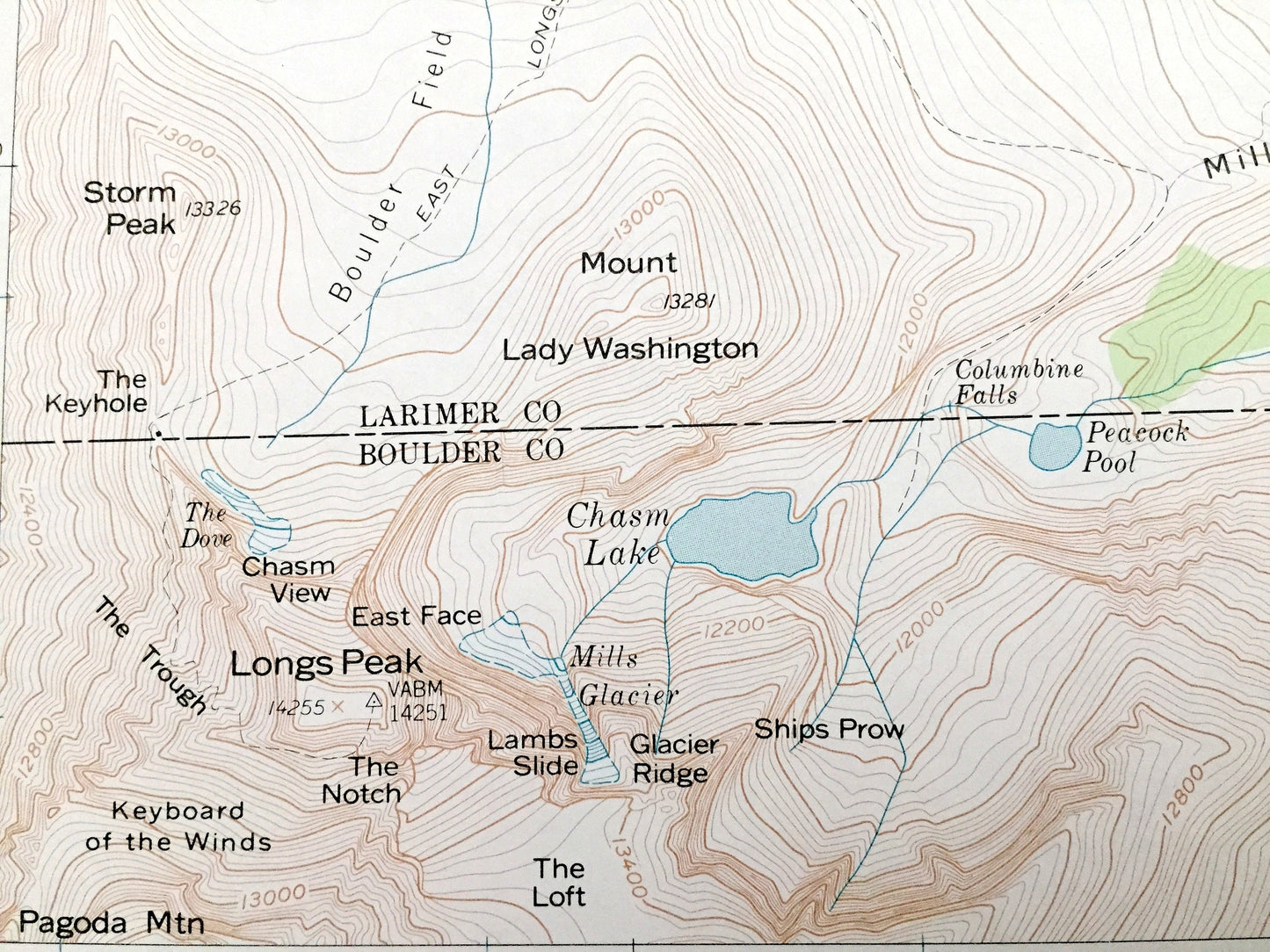 Antique Longs Peak, Colorado 1961 US Geological Survey Topographic Map – Boulder, Larimer County, Estes Park, Beaver Point, CO