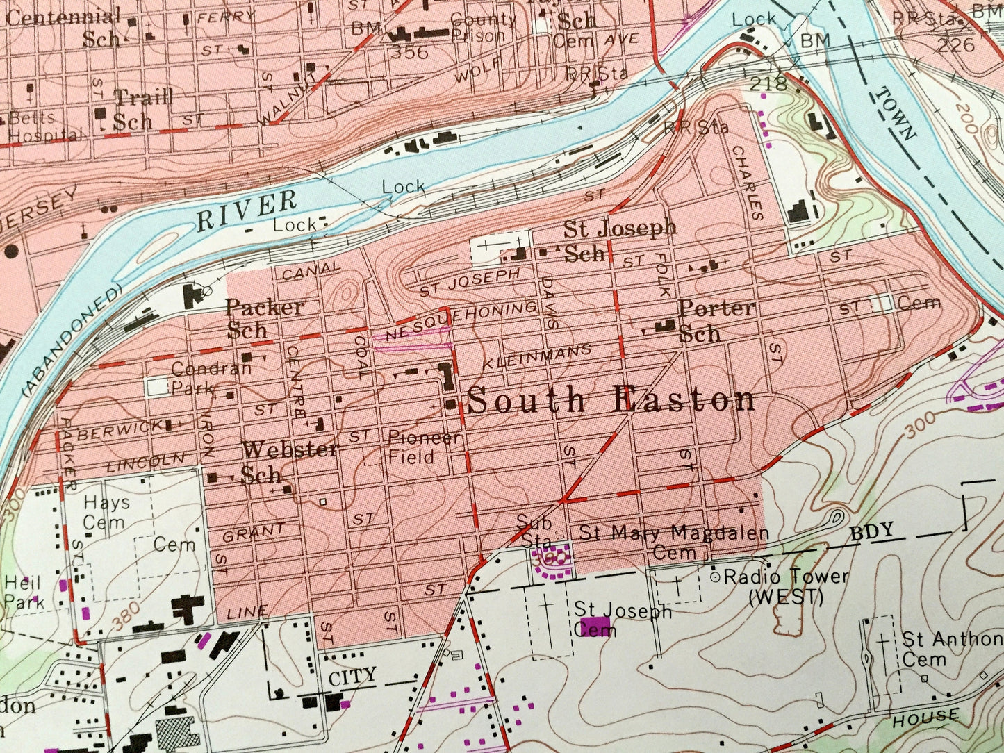 Antique Easton, Pennsylvania 1956 US Geological Survey Topographic Map – Northampton County, Forks, Williams, PA, Warren County, Harmony, NJ