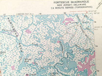 Antique Fortescue, New Jersey 1956 US Geological Survey Topographic Map – Cumberland County, Downe, NJ, Kent County, DE