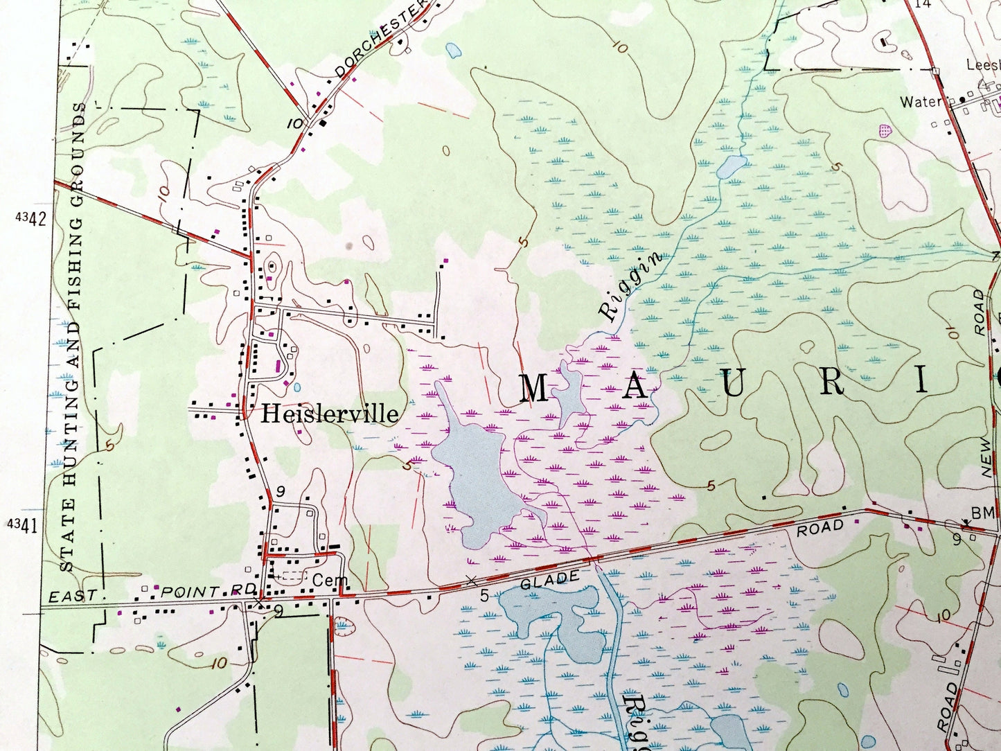 Antique Heislerville, New Jersey 1957 US Geological Survey Topographic Map – Cumberland, Cape May County, Maurice River, Delmont, NJ
