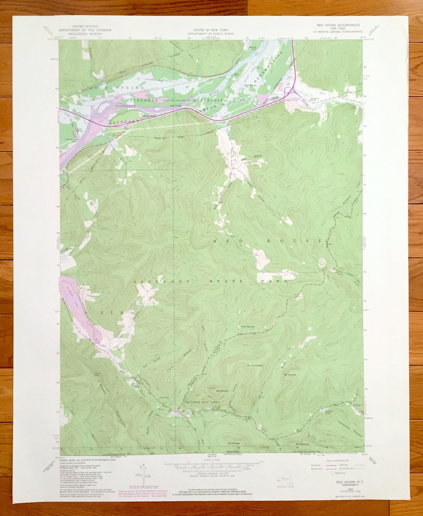 Antique Red House, New York 1962 US Geological Survey Topographic Map – Cattaraugus County, Cold Spring, Elko Allegany Indian Reservation NY