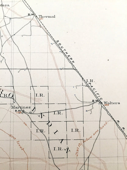 Antique Indio, California 1904 US Geological Survey Topographic Map – Coachella San Bernardino Forest Santa Rosa Mountains Riverside County