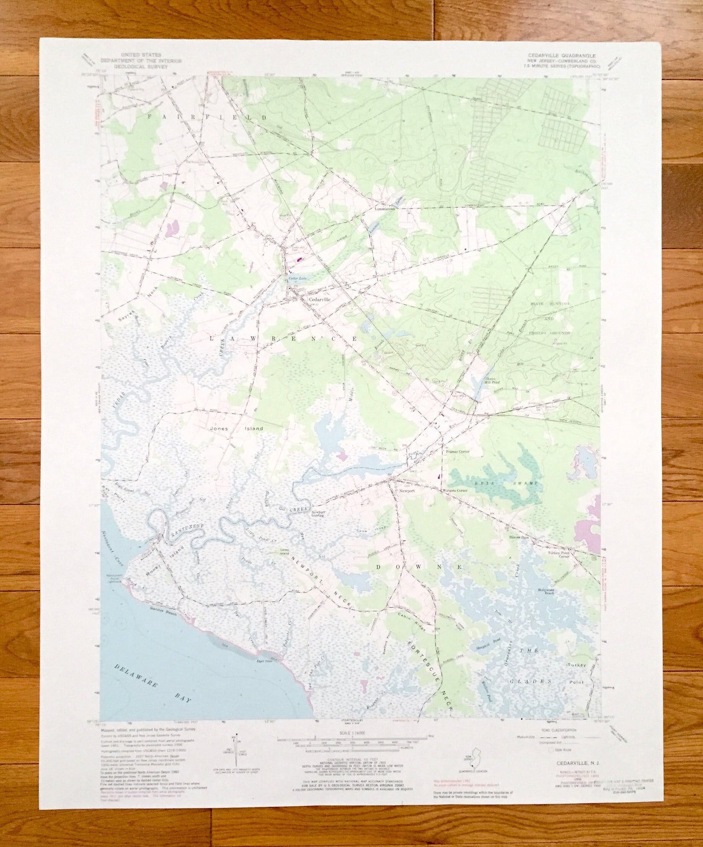 Antique Cedarville, New Jersey 1956 US Geological Survey Topographic Map – Cumberland County, Fairfield, Lawrence, Downe, Newport, NJ