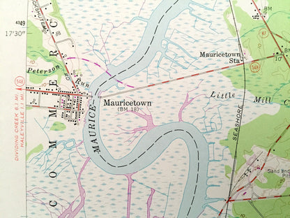 Antique Port Elizabeth, New Jersey 1956 US Geological Survey Topographic Map – Cumberland, Cape May County, Commercial, Maurice River, NJ