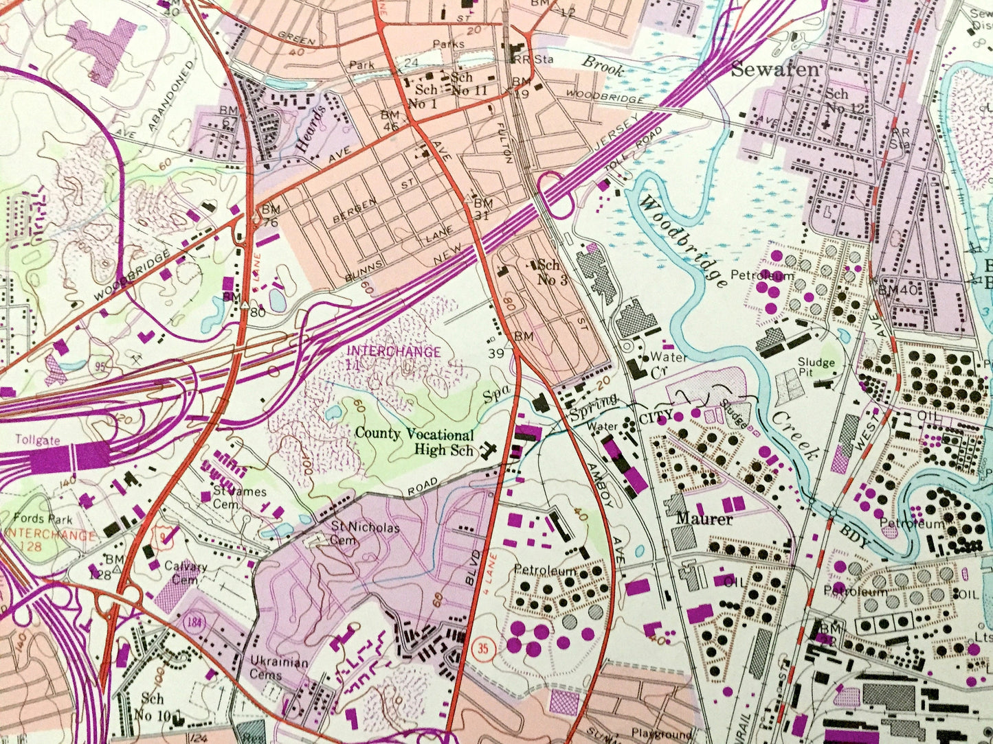 Antique Perth Amboy, New Jersey 1956 US Geological Survey Topographic Map – Union, Middlesex County, Scotch Plains, Woodbridge, Rahway, NJ