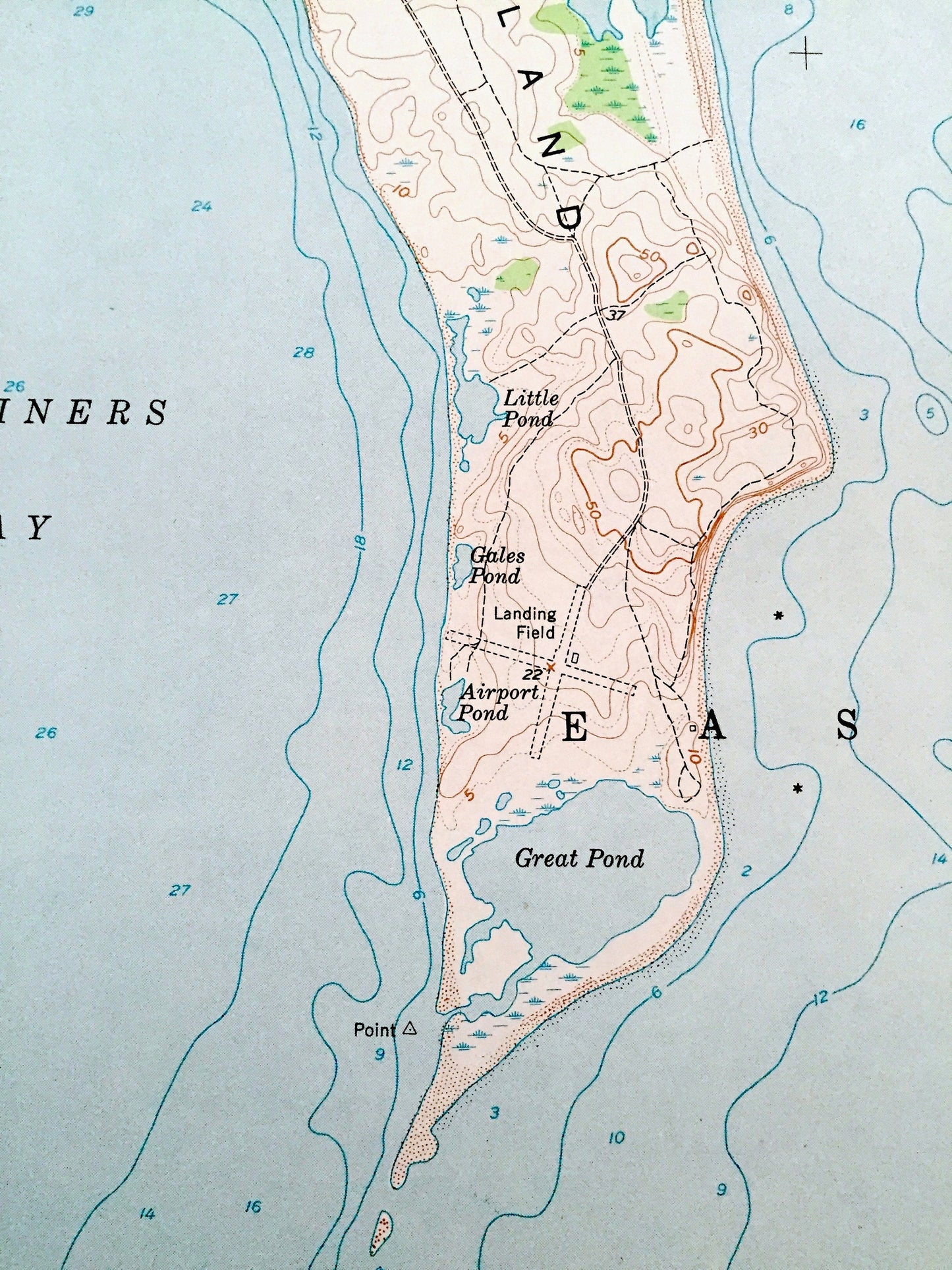 Antique Gardiners Island East, New York 1956 US Geological Survey Topographic Map – Suffolk County, East Hampton, Napeague, Long Island, NY