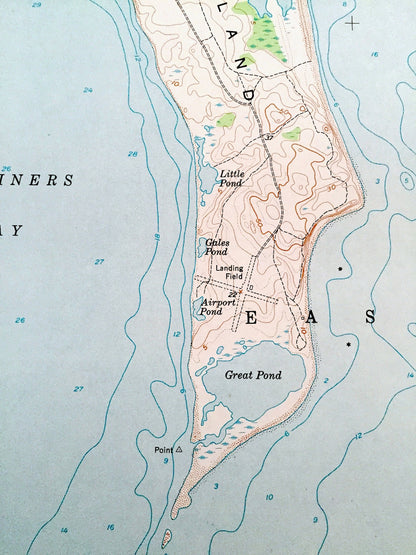 Antique Gardiners Island East, New York 1956 US Geological Survey Topographic Map – Suffolk County, East Hampton, Napeague, Long Island, NY