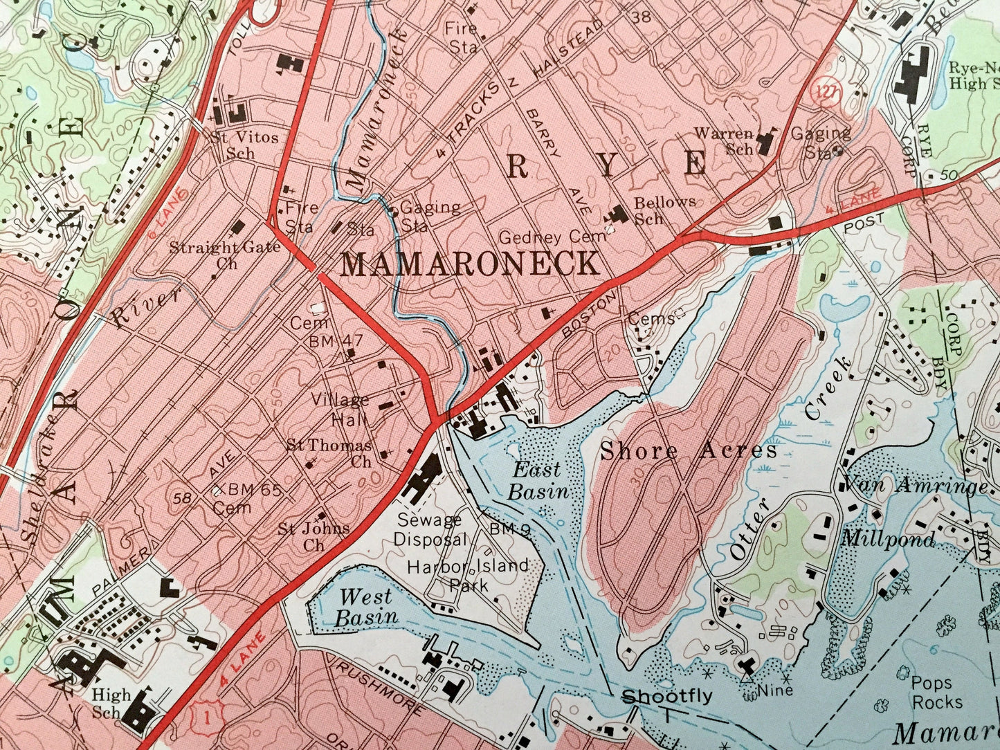 Antique Mamaroneck, New York 1967 US Geological Survey Topographic Map – Westchester, Nassau County, Queens, White Plains Rye Connecticut NY