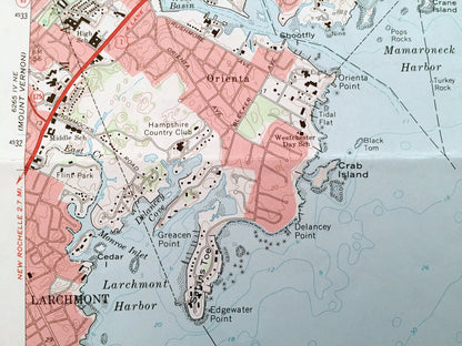Antique Mamaroneck, New York 1967 US Geological Survey Topographic Map – Westchester, Nassau County, Queens, White Plains Rye Connecticut NY