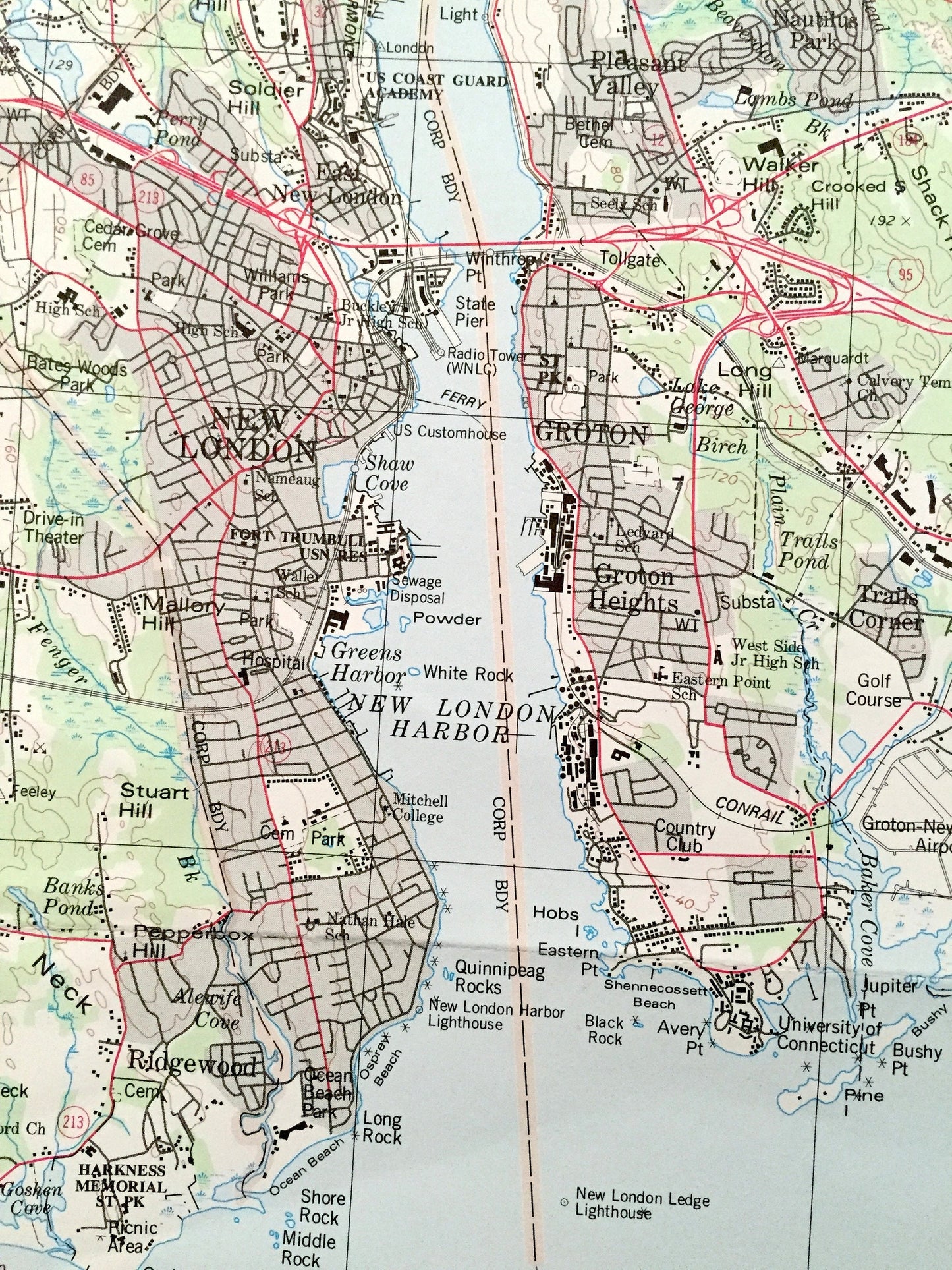 Antique New London County, Connecticut WALL SIZE 1979 US Geological Survey Topographic Map – Old, East Lyme, Waterford, Groton, Norwich, ct