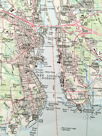 Antique New London County, Connecticut WALL SIZE 1979 US Geological Survey Topographic Map – Old, East Lyme, Waterford, Groton, Norwich, ct