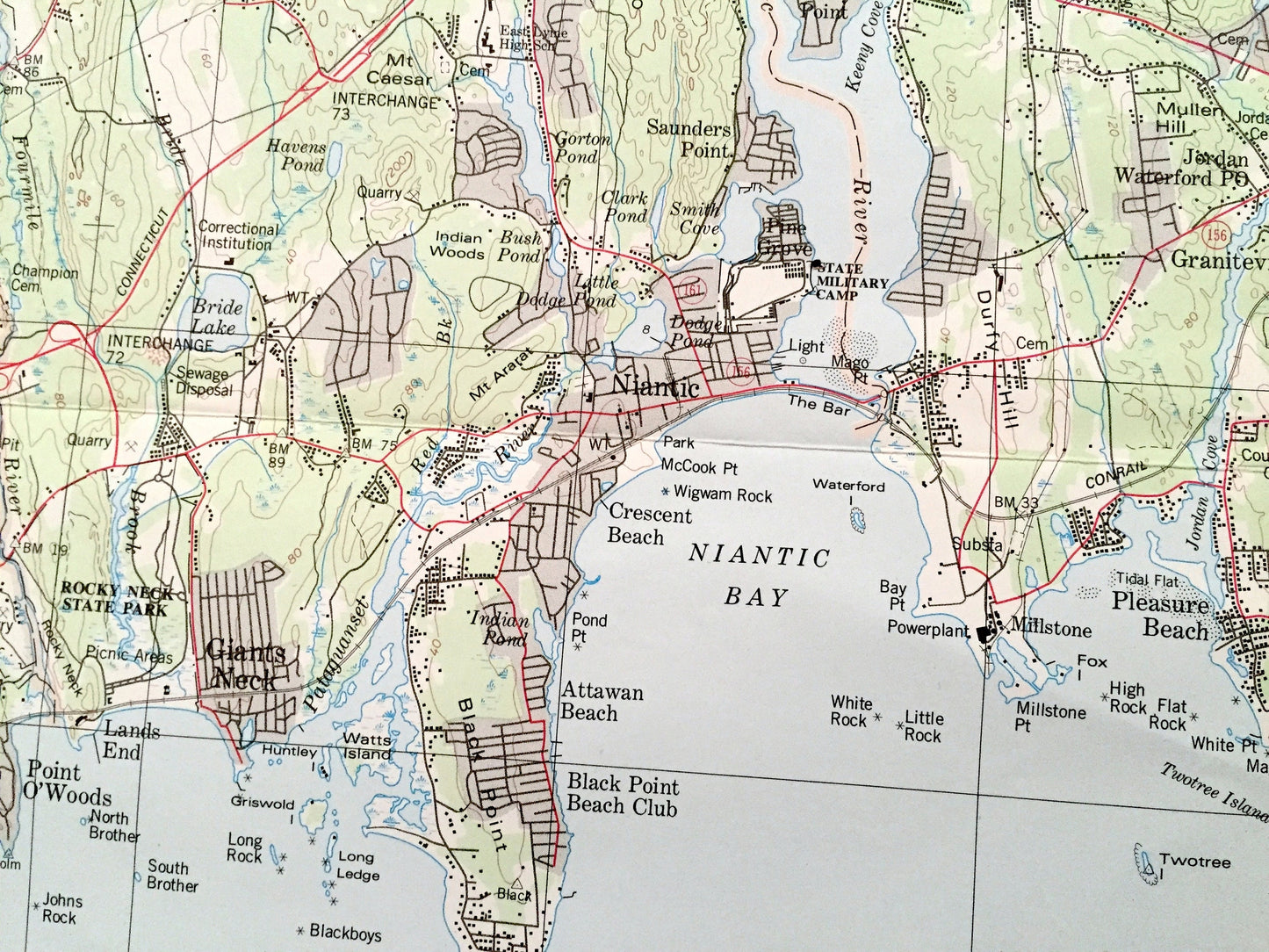 Antique New London County, Connecticut WALL SIZE 1979 US Geological Survey Topographic Map – Old, East Lyme, Waterford, Groton, Norwich, ct