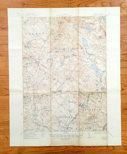 Antique Gilmanton, New Hampshire 1927 US Geological Survey Topographic Map – Loudon, Alton, Pittsfield, Belmont, Canterbury, Barnstead, NH