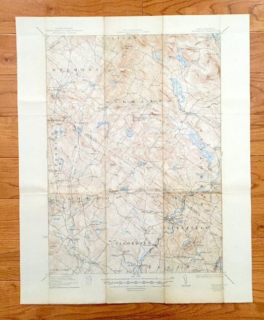 Antique Gilmanton, New Hampshire 1927 US Geological Survey Topographic Map – Loudon, Alton, Pittsfield, Belmont, Canterbury, Barnstead, NH