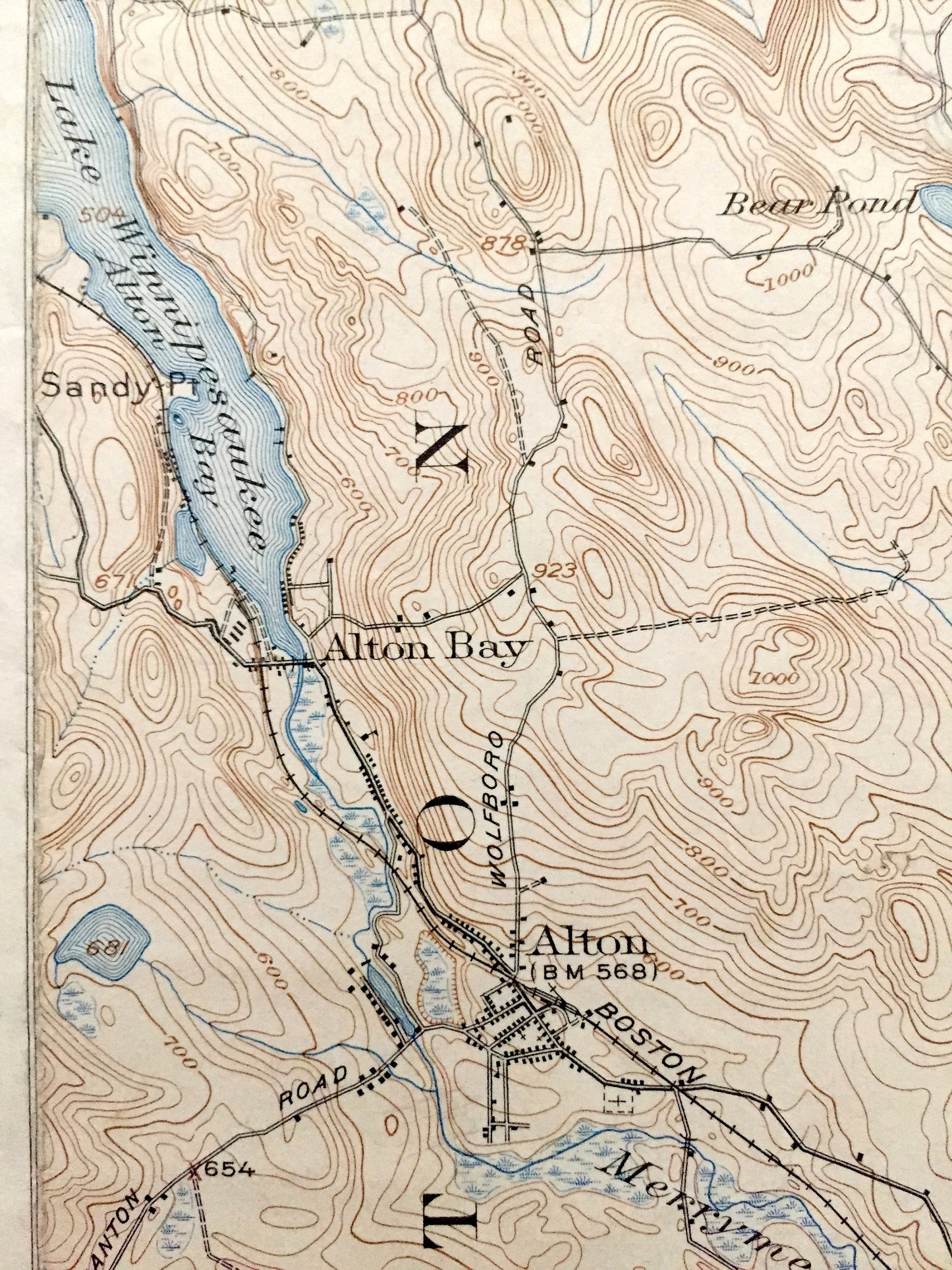 Antique Merrymeeting Lake, New Hampshire 1919 US Geological Survey Topographic Map – Alton Bay, New Durham, Farmington, Winnipesaukee, NH