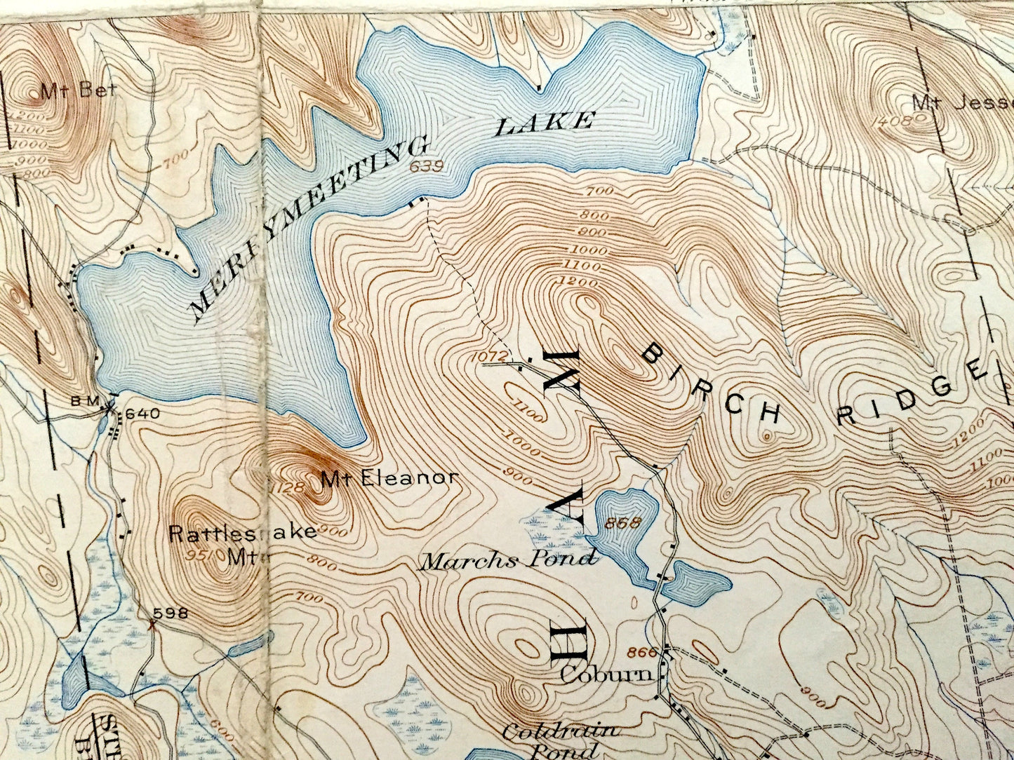 Antique Merrymeeting Lake, New Hampshire 1919 US Geological Survey Topographic Map – Alton Bay, New Durham, Farmington, Winnipesaukee, NH