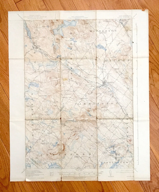 Antique Merrymeeting Lake, New Hampshire 1919 US Geological Survey Topographic Map – Alton Bay, New Durham, Farmington, Winnipesaukee, NH