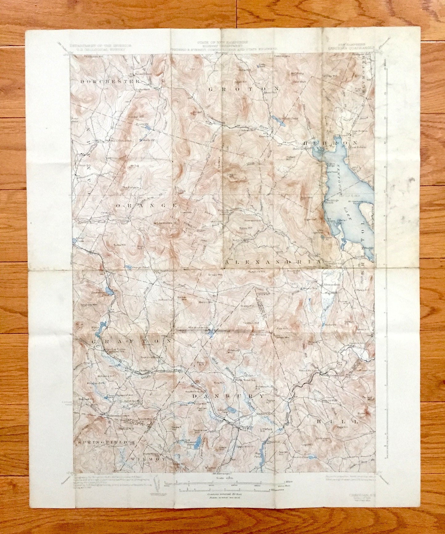 Antique Newfound Lake, New Hampshire 1930 US Geological Survey Topographic Map – Hebron, Bristol, Alexandria, Orange, Danbury Mt Cardigan NH