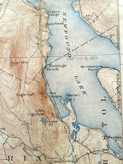 Antique Newfound Lake, New Hampshire 1930 US Geological Survey Topographic Map – Hebron, Bristol, Alexandria, Orange, Danbury Mt Cardigan NH