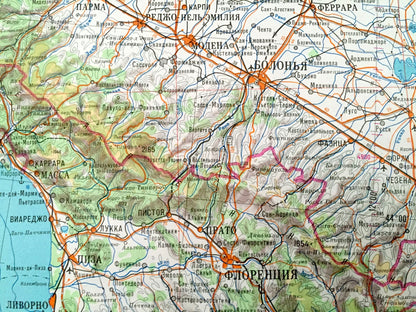 Antique SOVIET Italy 1972 Russian Army Survey Map – Rome, Sicily, Naples, Tuscany, Amalfi Coast, Bari, Croatia, Bosnia, Montenegro, Albania