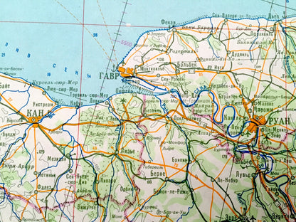 Antique SOVIET English Channel 1973 Russian Army Survey Map – England, France, London, Paris, Calais, Dunkirk, Rouen, Belgium, UK EU