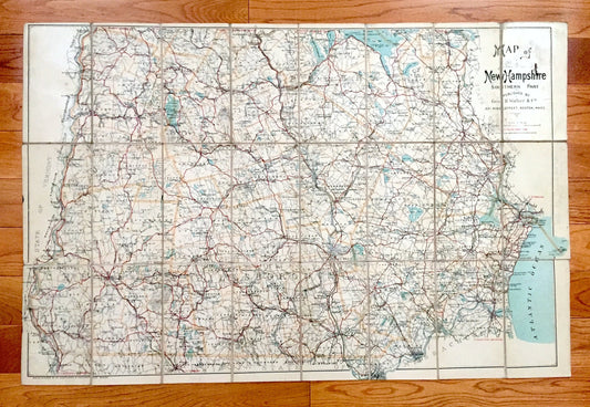 Antique Southern New Hampshire 1905 George H Walker & Co Automobile Map – Portsmouth, Winnipesaukee, Manchester, Newburyport Sunapee Lake NH