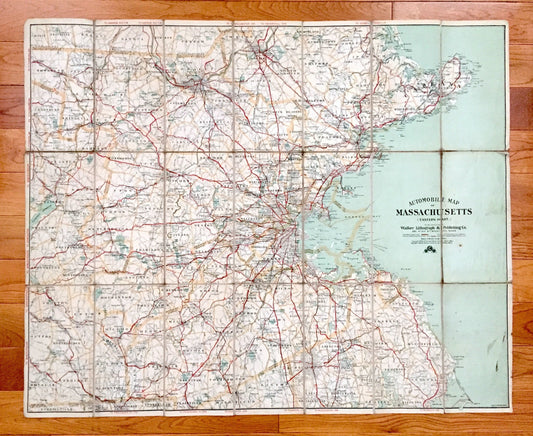 Antique Eastern Massachusetts 1906 George H Walker & Co Automobile Map – Boston, Lowell, Cape Ann Middlesex Essex Norfolk Plymouth County MA