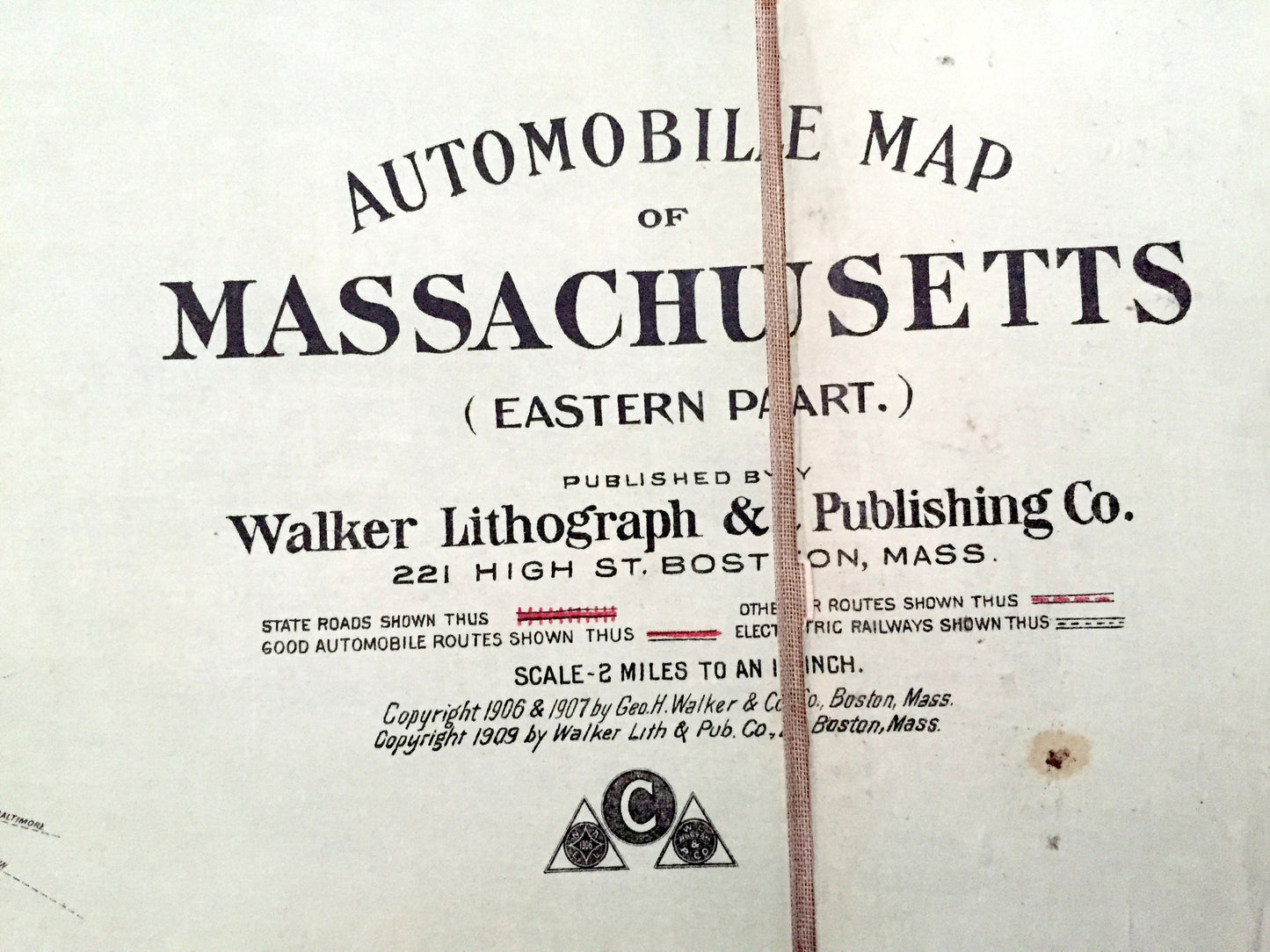 Antique Eastern Massachusetts 1906 George H Walker & Co Automobile Map – Boston, Lowell, Cape Ann Middlesex Essex Norfolk Plymouth County MA