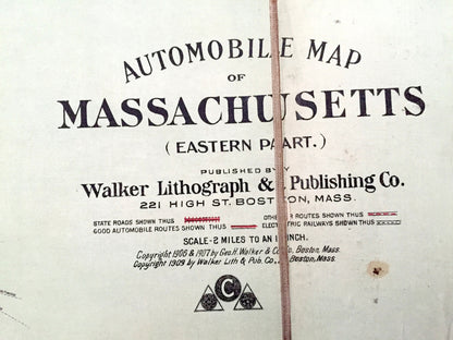 Antique Eastern Massachusetts 1906 George H Walker & Co Automobile Map – Boston, Lowell, Cape Ann Middlesex Essex Norfolk Plymouth County MA