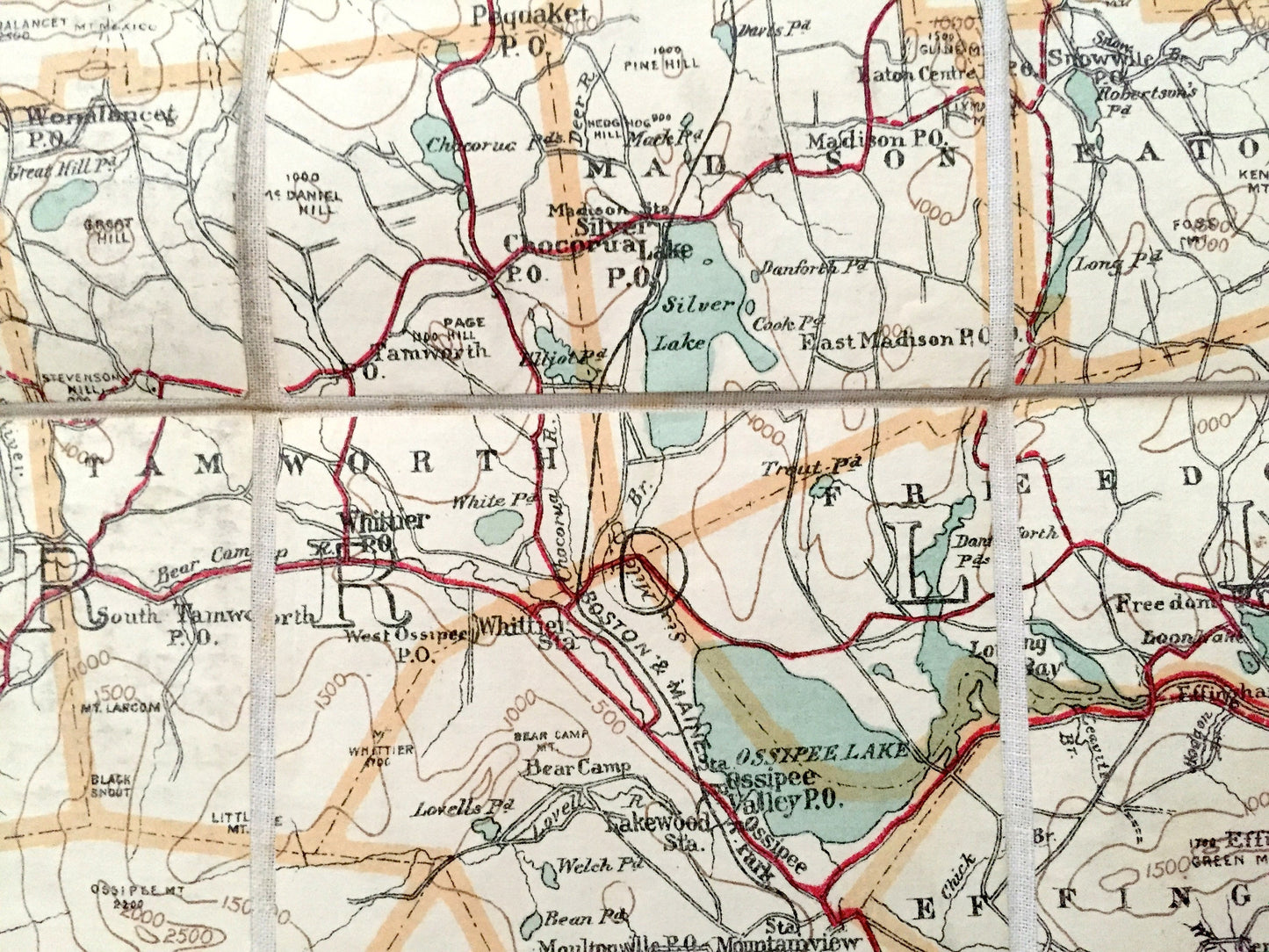 Antique Central New Hampshire 1916 George H Walker & Co Automobile Map – White Mountains, Winnipesaukee, Squam, Newfound Lake, Hanover, NH