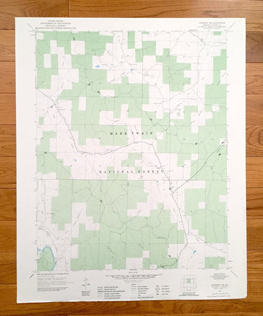 Antique Piedmont SE, Missouri 1967 US Geological Survey Topographic Map – Wayne County, Mark Twain National Forest, Black River, Creek, MO