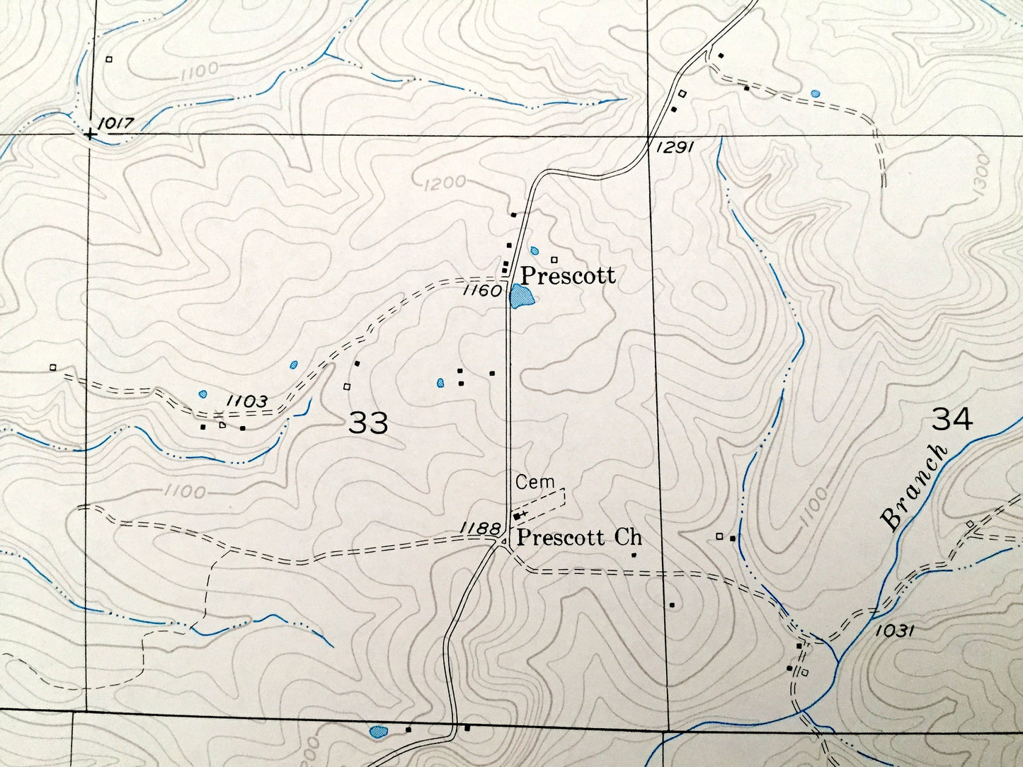 Antique Prescott, Missouri 1951 US Geological Survey Topographic Map – Texas County, Mark Twain National Forest, Big Piney River, MO