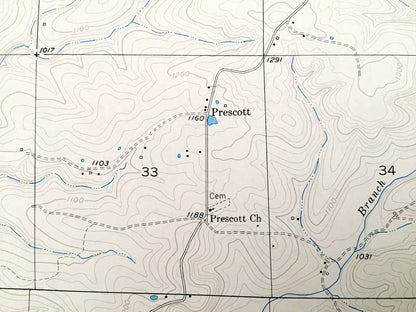 Antique Prescott, Missouri 1951 US Geological Survey Topographic Map – Texas County, Mark Twain National Forest, Big Piney River, MO