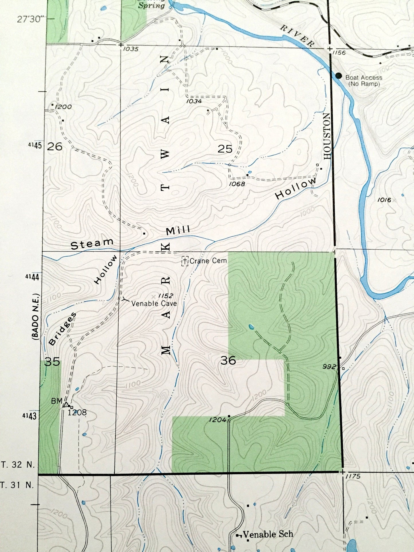 Antique Prescott, Missouri 1951 US Geological Survey Topographic Map – Texas County, Mark Twain National Forest, Big Piney River, MO