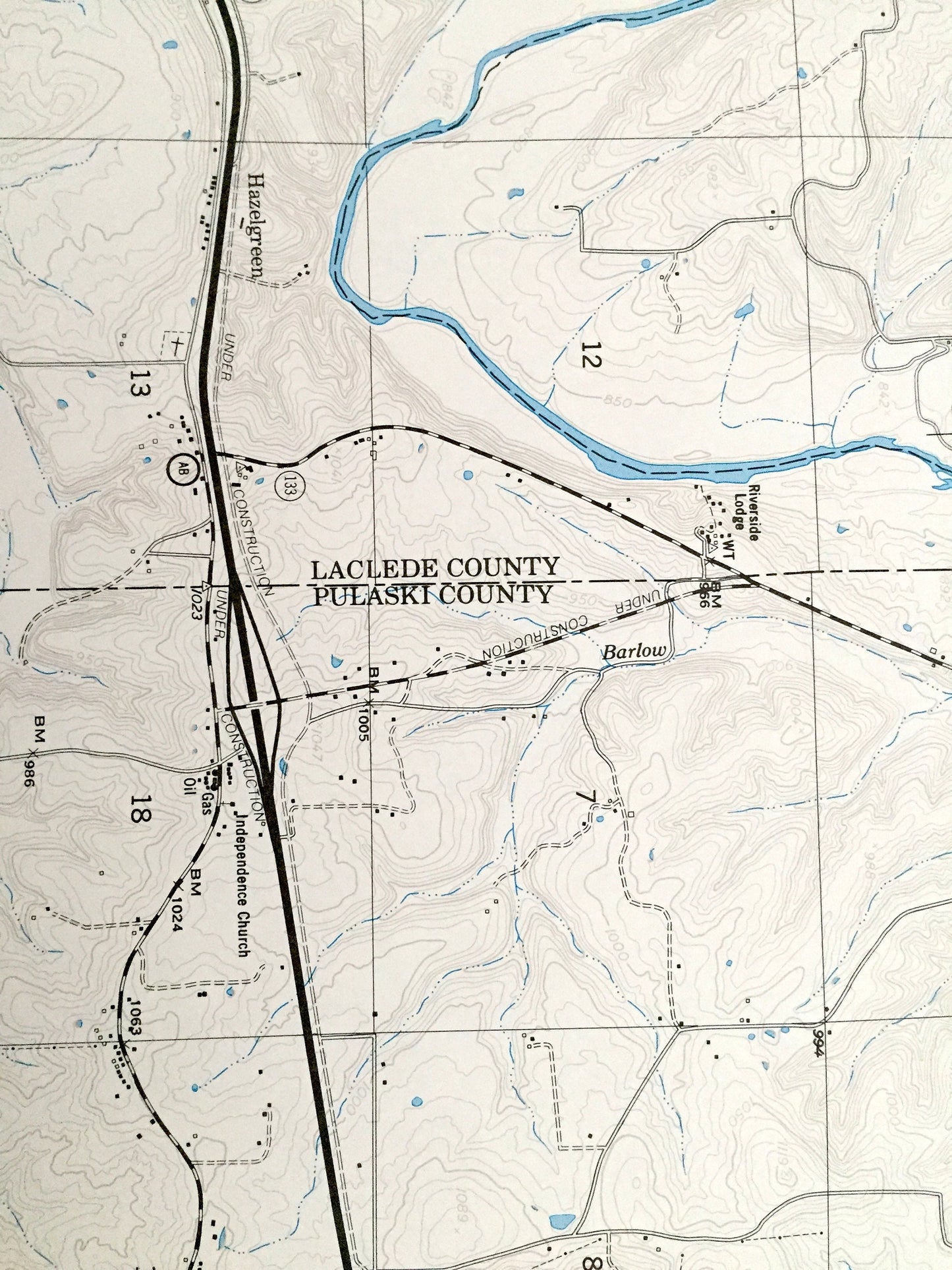 Antique Richland, Missouri 1954 US Geological Survey Topographic Map – Laclade, Pulaski, Camden County, Hazelgreen, Gasconade River, MO