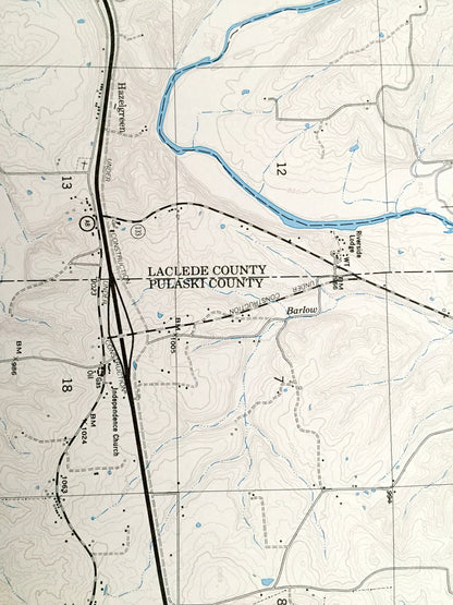 Antique Richland, Missouri 1954 US Geological Survey Topographic Map – Laclade, Pulaski, Camden County, Hazelgreen, Gasconade River, MO