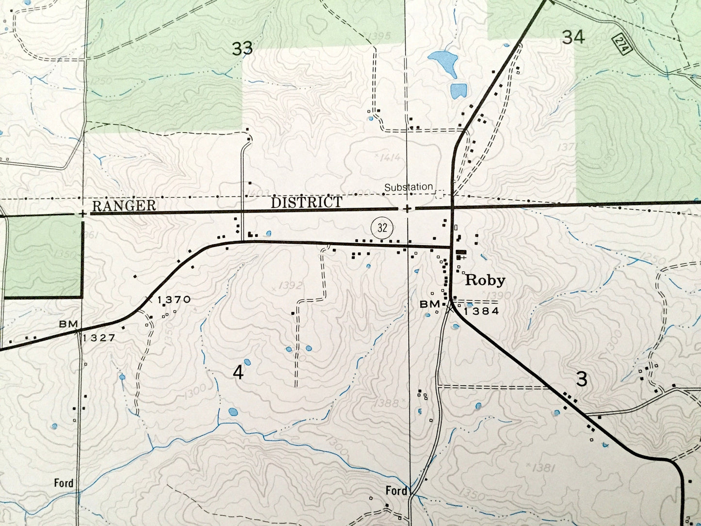 Antique Roby, Missouri 1954 US Geological Survey Topographic Map – Laclede, Pulaski, Texas County, Plato, Evening Shade, Palace, MO