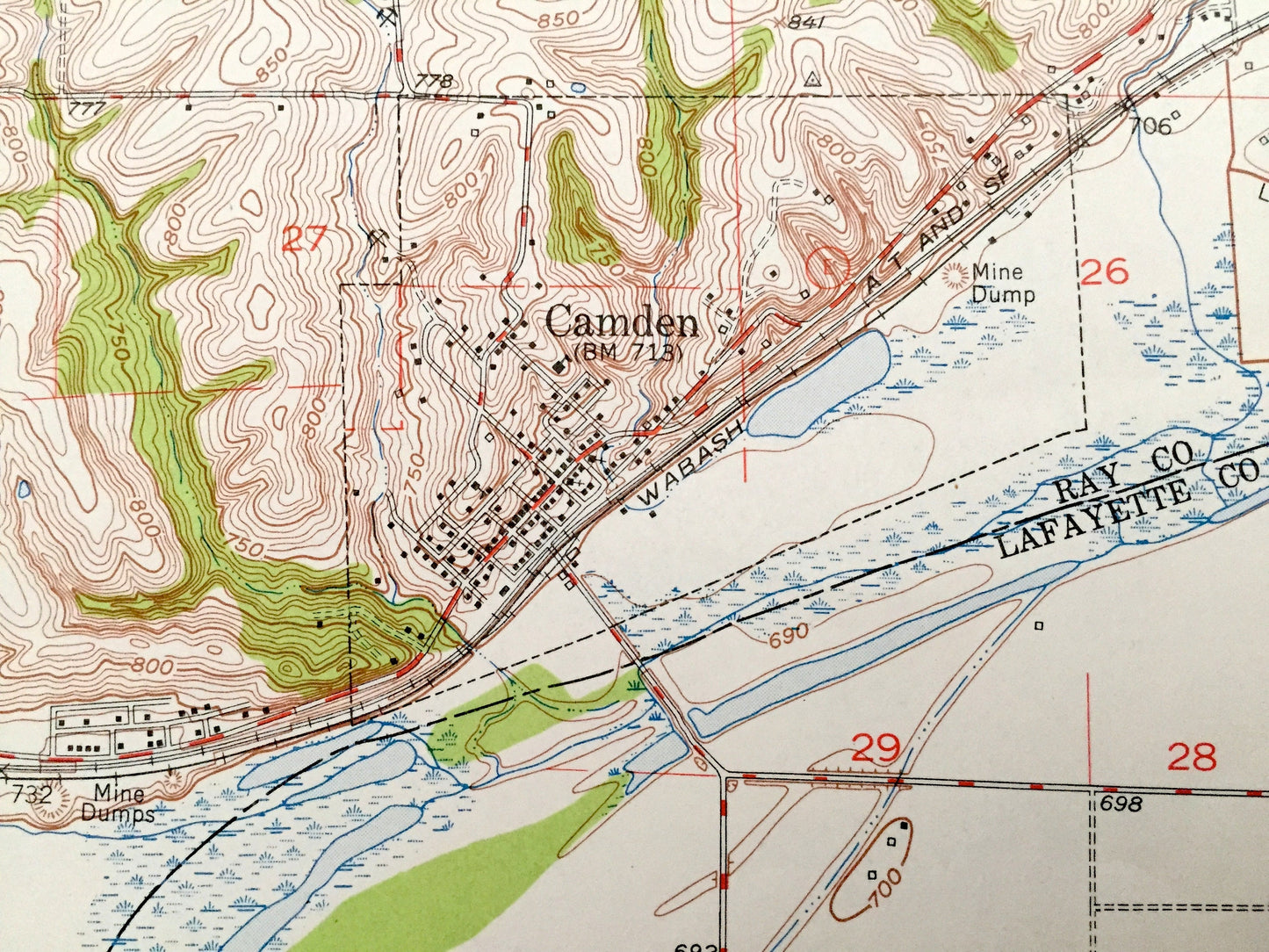 Antique Camden, Missouri 1950 US Geological Survey Topographic Map – Ray, Jackson, Lafayette County, Orrick, Fort Osage, Napoleon, Clay, MO