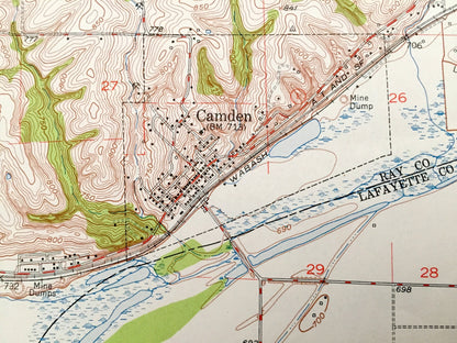 Antique Camden, Missouri 1950 US Geological Survey Topographic Map – Ray, Jackson, Lafayette County, Orrick, Fort Osage, Napoleon, Clay, MO
