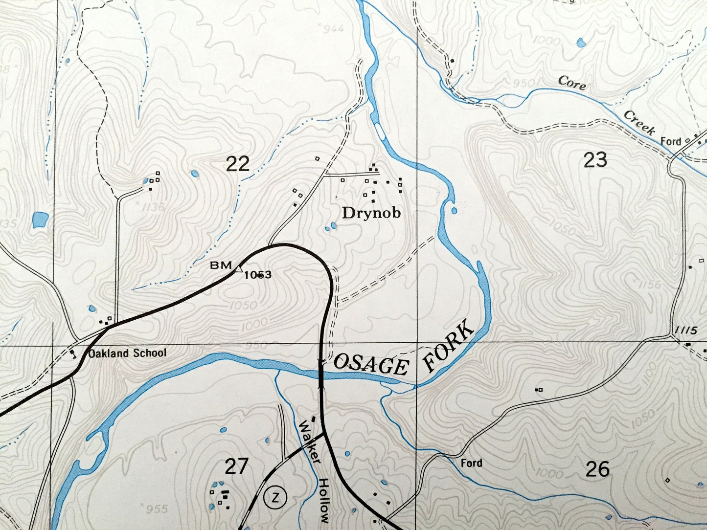 Antique Drynob, Missouri 1954 US Geological Survey Topographic Map – Pulaski, Laclede County, Harrell Ford, Mark Twain National Forest, MO