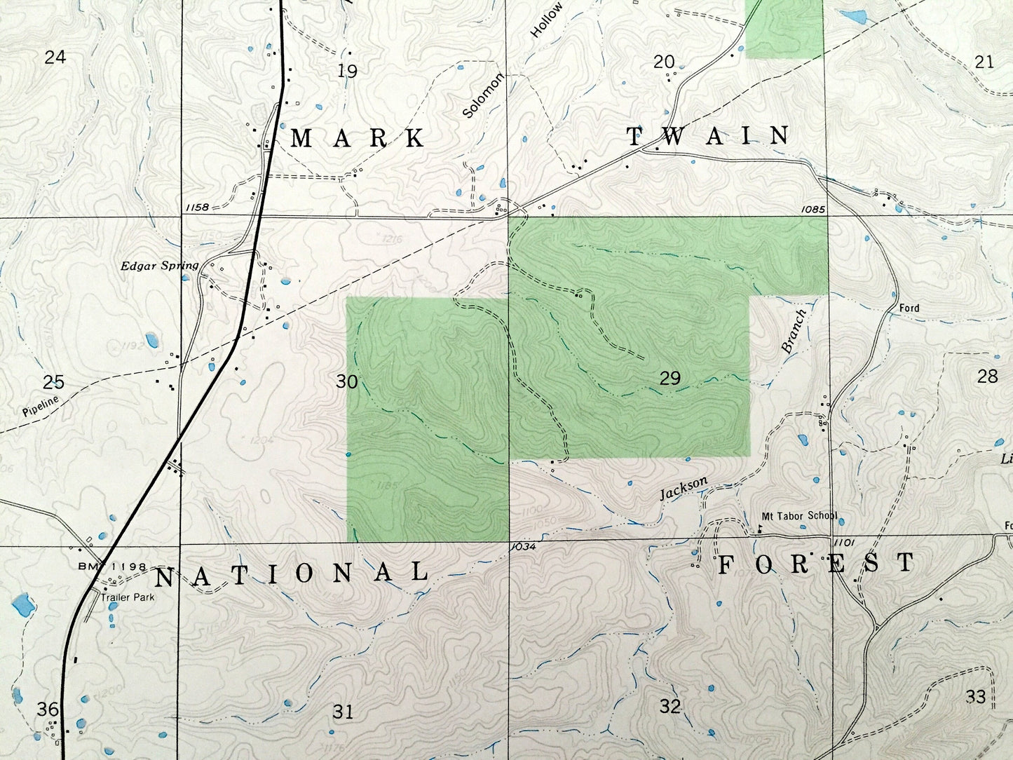 Antique Edgar Springs, Missouri 1954 US Geological Survey Topographic Map – Dent, Phelps County, Freemans Store, Craddock, Lenox, MO