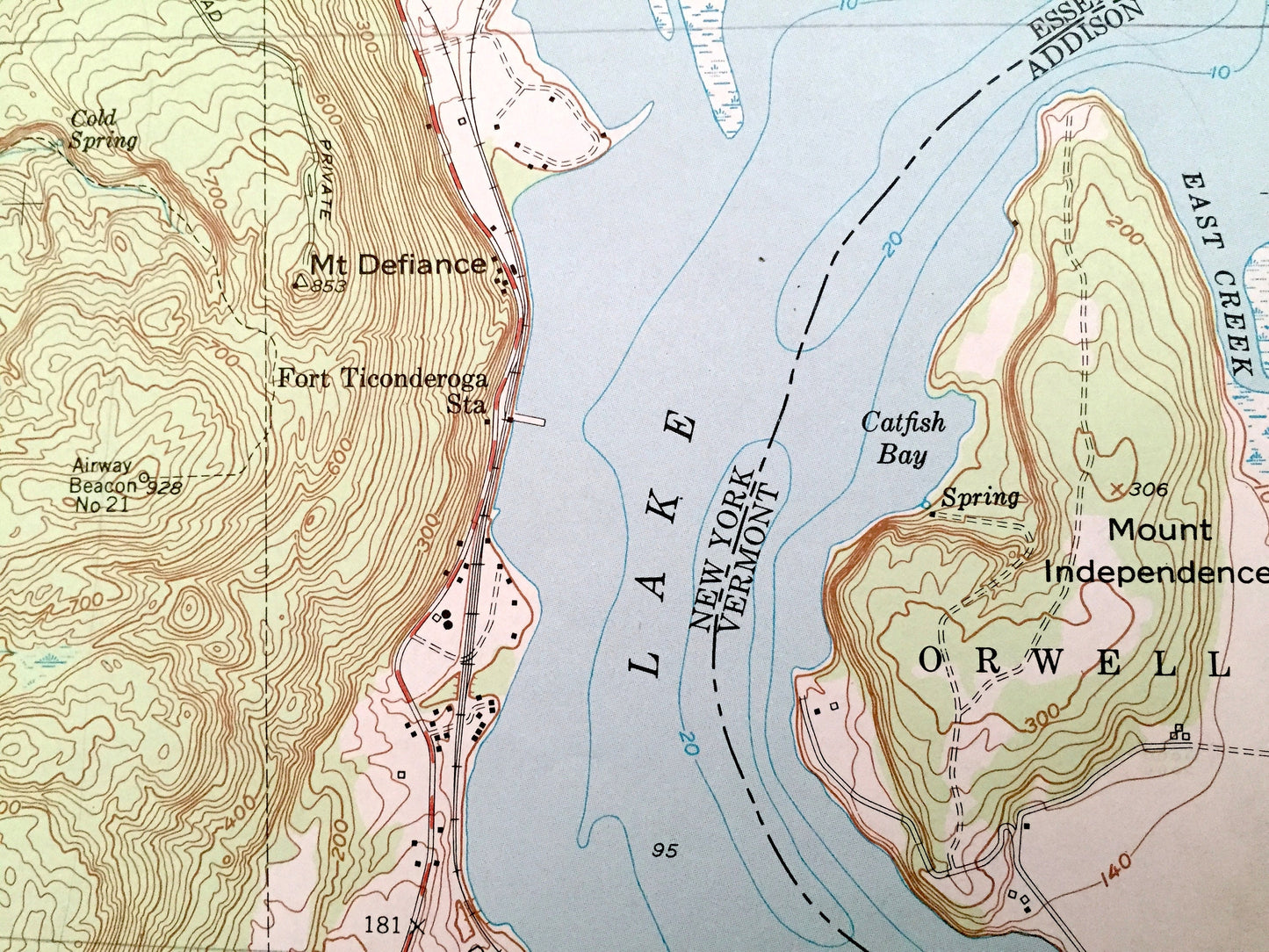 Antique Ticonderoga, New York 1950 US Geological Survey Topographic Map – Essex, Warren, Washington County, Hague, NY, Addison County, VT