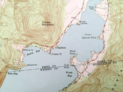 Antique Ticonderoga, New York 1950 US Geological Survey Topographic Map – Essex, Warren, Washington County, Hague, NY, Addison County, VT