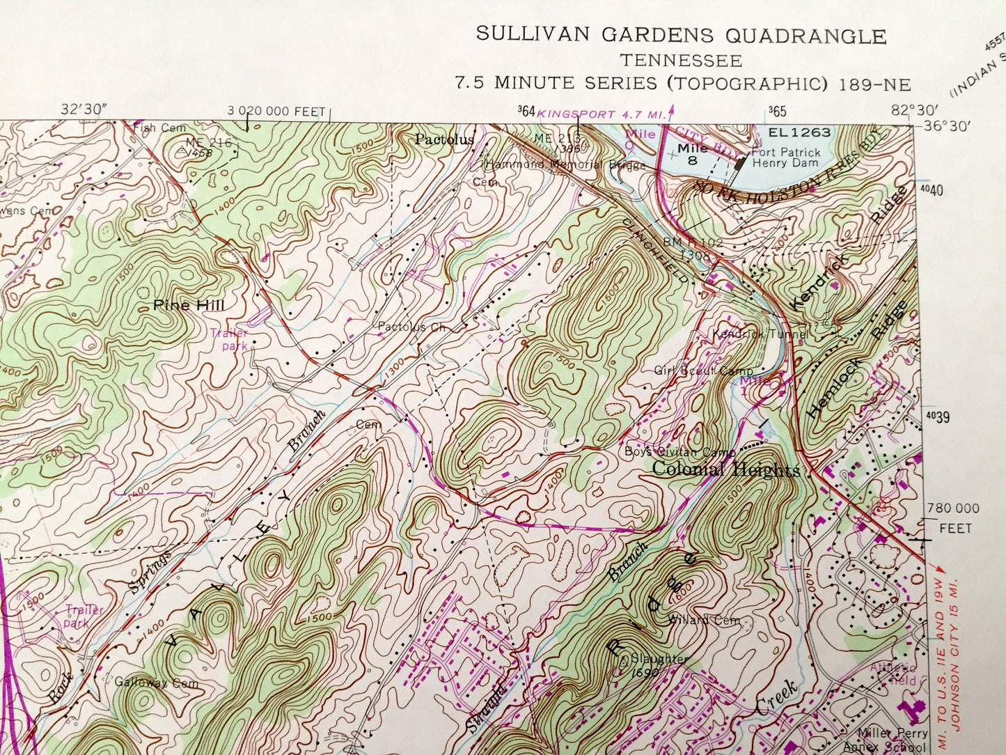 Antique Sullivan Gardens, Tennessee 1959 US Geological Survey Topographic Map – Washington County, Fall Branch Colonial Heights Lone Star TN